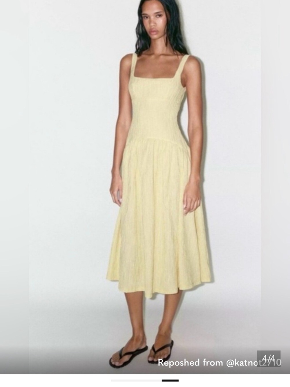 Zara Square-Neck Midi Dress in Soft Yellow